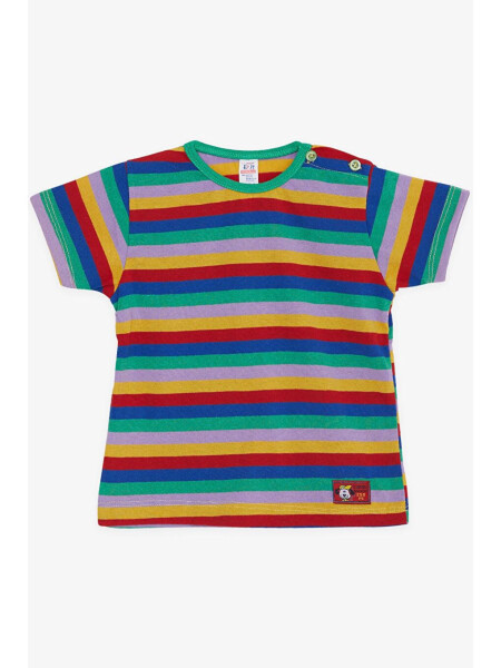 Boy's Striped Dog Print Multicolor T-Shirt (1-4 Years) - 1