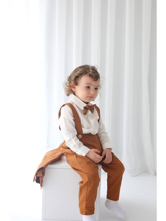 Boys' Suit - Brown Gabardine Vest 4-Piece Set (100% Cotton) - 8