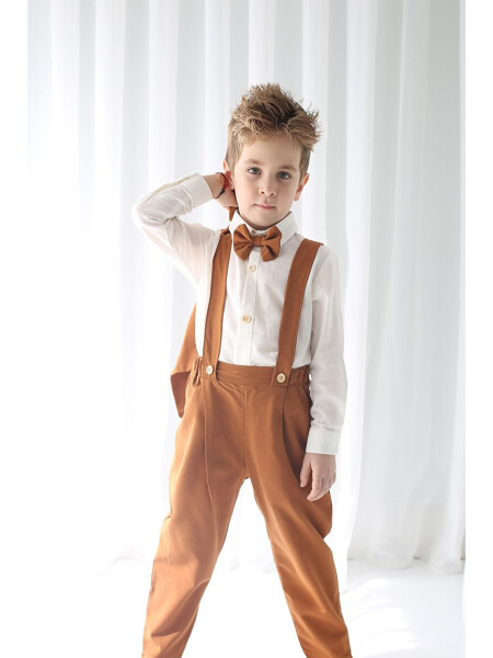 Boys' Suit - Brown Gabardine Vest 4-Piece Set (100% Cotton) - 9