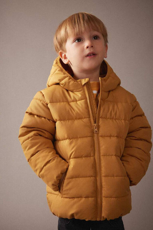 Boys' Water-Repellent Hooded Fleece Lined Jacket Yellow - 1