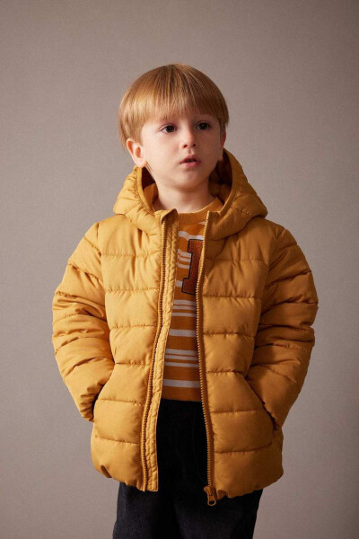 Boys' Water-Repellent Hooded Fleece Lined Jacket Yellow - 4