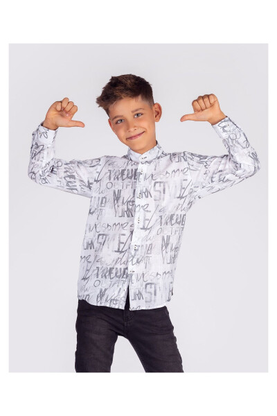 Boys' White Printed Cotton Regular Fit Formal Shirt - 1