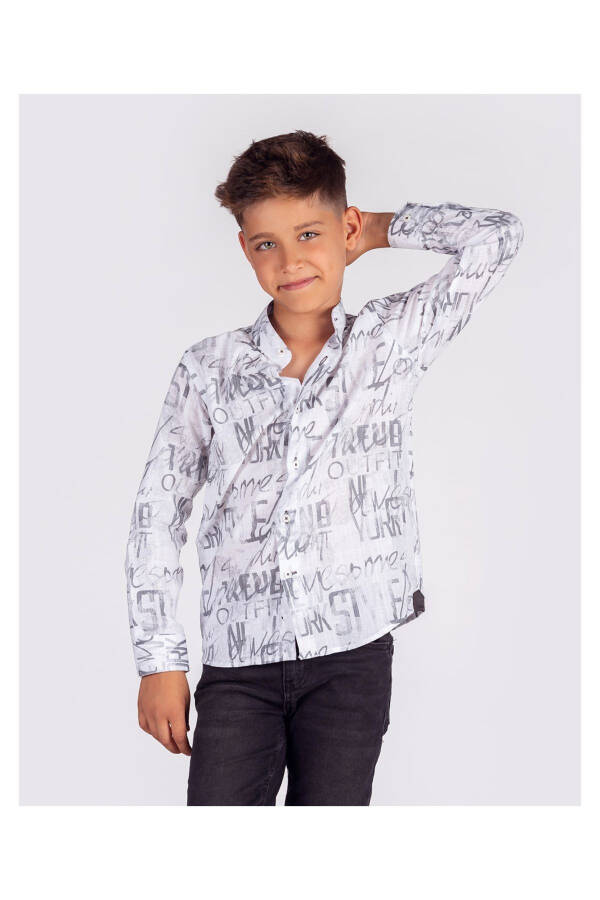 Boys' White Printed Cotton Regular Fit Formal Shirt - 2