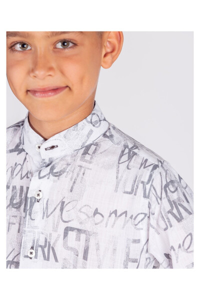 Boys' White Printed Cotton Regular Fit Formal Shirt - 3