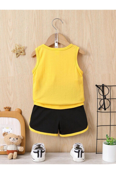 Boy's Yellow Original Printed Sleeveless T-Shirt and Shorts Set - 2