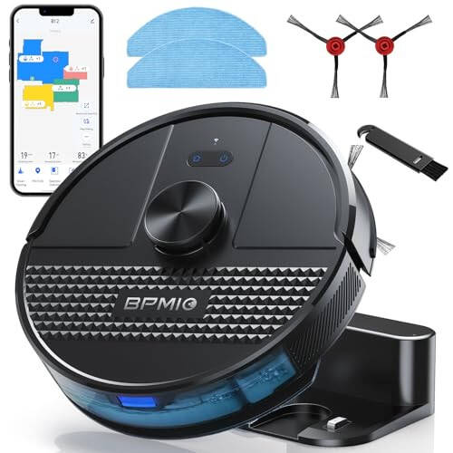 BPMIO Robot Süpürgesi ve Mop 4500Pa Max Emiş LiDAR Navigasyon Akıllı Haritalama, 145 Dakika Çalışma Süresi Özelleştirilmiş Temizlik Programı, Alexa/Wi-Fi/Uygulama ile Çalışır, Evcil Hayvan Tüyü, Halı, Sert Zeminler İçin Mükemmel - 1