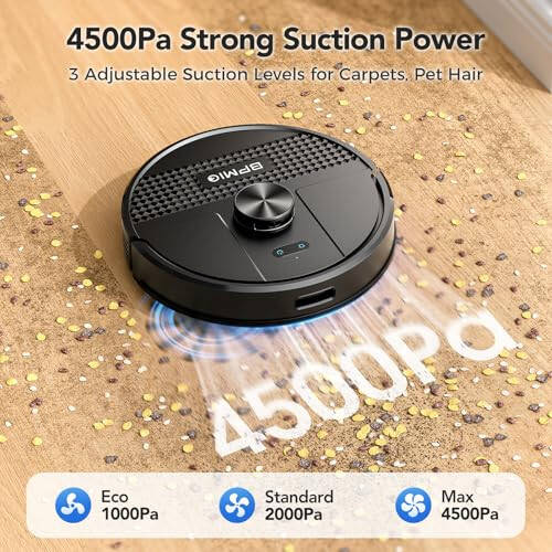 BPMIO Robot Vacuum and Mop Combo 4500Pa Max Suction with LiDAR Navigation Smart Mapping, 145 Min Runtime Customized Cleaning Schedule, Works with Alexa/WiFi/App, Great for Pet Hair, Carpet, Hard Floor - 2