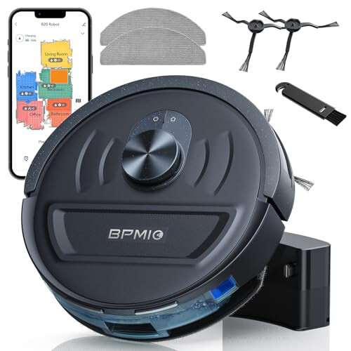 BPMIO Robot Vacuum and Mop Combo 5500Pa Max Suction with LiDAR Navigation Smart Mapping, 120 Min Runtime Customized Cleaning Schedule, Works with Alexa/WiFi/App, Great for Pet Hair, Carpet, Hard Floor - 1