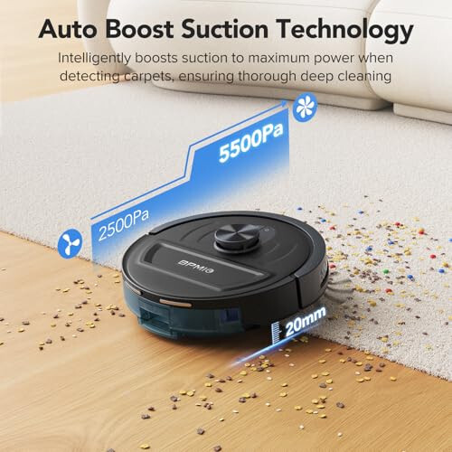 BPMIO Robot Vacuum and Mop Combo 5500Pa Max Suction with LiDAR Navigation Smart Mapping, 120 Min Runtime Customized Cleaning Schedule, Works with Alexa/WiFi/App, Great for Pet Hair, Carpet, Hard Floor - 5