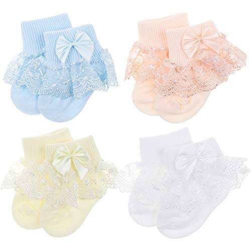 BQUBO Baby Girls Socks Eyelet Ruffle Lace Sock Baby Socks Newborn/Infant/Toddlers Frilly Summer Thin Dress Sock - 43