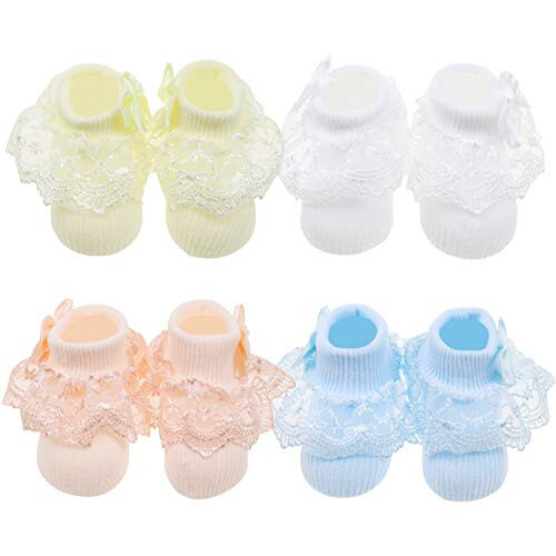 BQUBO Baby Girls Socks Eyelet Ruffle Lace Sock Baby Socks Newborn/Infant/Toddlers Frilly Summer Thin Dress Sock - 44