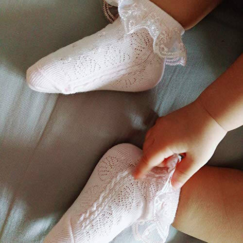 BQUBO Baby Girls Socks Eyelet Ruffle Lace Sock Baby Socks Newborn/Infant/Toddlers Frilly Summer Thin Dress Sock - 46