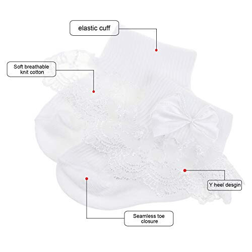 BQUBO Baby Girls Socks Eyelet Ruffle Lace Sock Baby Socks Newborn/Infant/Toddlers Frilly Summer Thin Dress Sock - 47