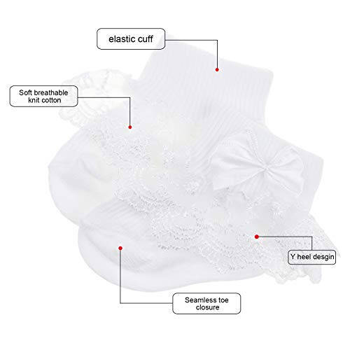 BQUBO Baby Girls Socks Eyelet Ruffle Lace Sock Baby Socks Newborn/Infant/Toddlers Frilly Summer Thin Dress Sock - 40