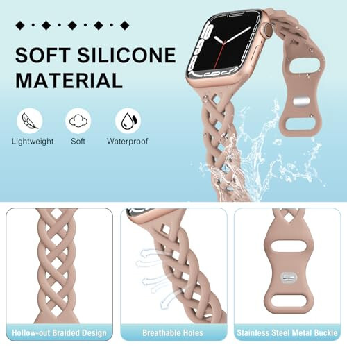 Braided Silicone Bands Compatible with Apple Watch 38mm 40mm 41mm 42mm 44mm 45mm 46mm 49mm for Women, Slim Thin Narrow Hollow-out Strap Cute for iWatch Ultra 2 Series 10/SE/9/8/7/6/5/4/3/2/1 Women - 2