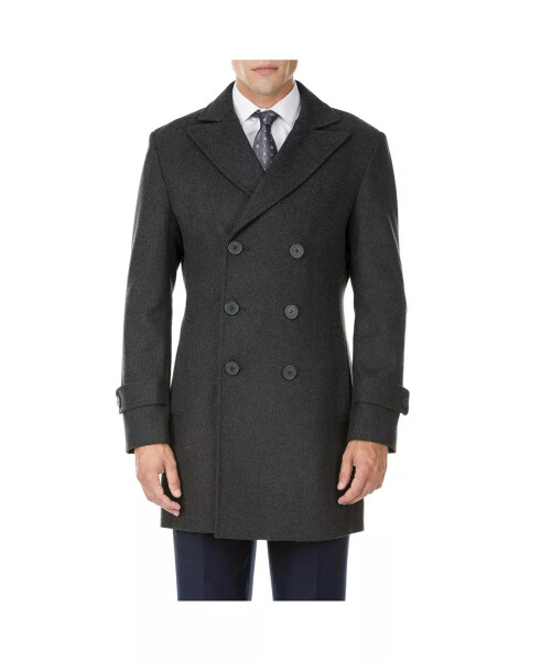 Brave man Men's Double Breasted Pea Coat Wool Blend Dress Pea coat Charcoal - 1