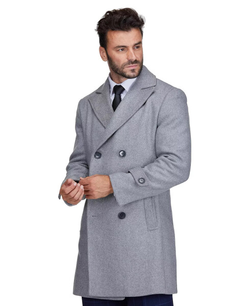 Brave man Men's Double Breasted Pea Coat Wool Blend Dress Pea coat Light grey - 3