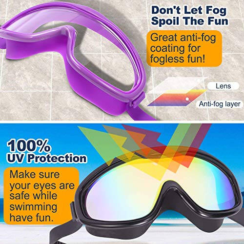 Braylin Adult Swim Goggles, 2-Pack Wide View Swim Goggles for Men Women Youth Teen, Anti-Fog, Over 15 - 5