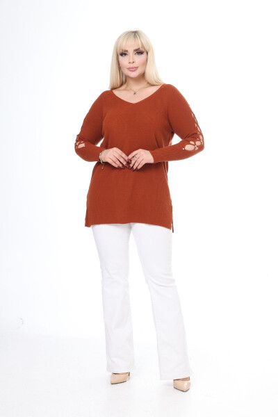 Brick V-Neck Rib Knit Stone Detail Sweater - 5