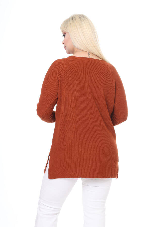 Brick V-Neck Rib Knit Stone Detail Sweater - 8