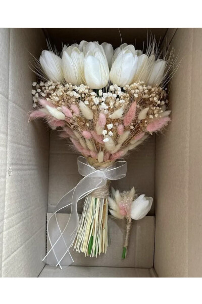 Bridal Bouquet with Bridal Flower and Groom's Boutonniere, Hydrangea at its Simplest Beauty - 3