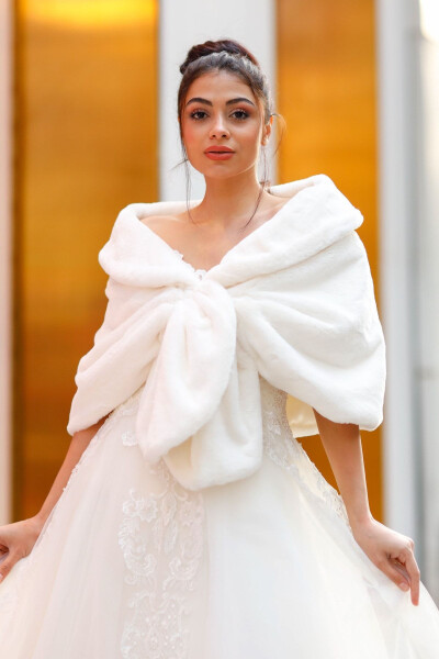 Bridal Stole, Fur, Jacket, Plush Stole Forty White - 2