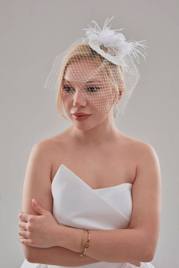 Bridal Veil, Hat, Wedding Hat, White Honeycomb Lace Bridal Veil Wedding Hat - 1