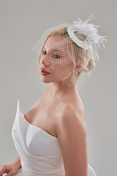 Bridal Veil, Hat, Wedding Hat, White Honeycomb Lace Bridal Veil Wedding Hat - 2