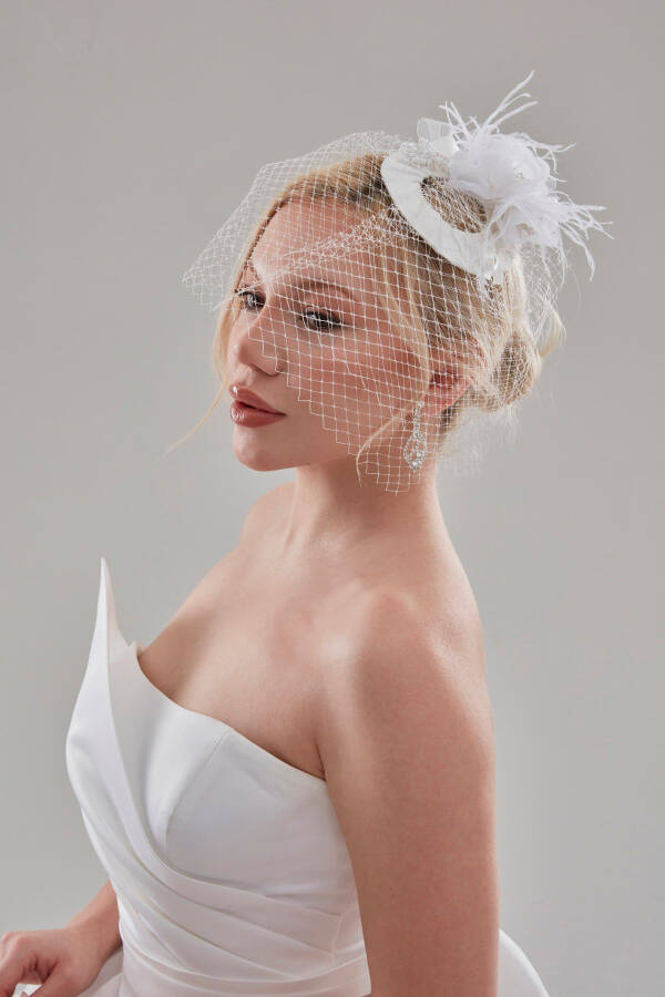 Bridal Veil, Hat, Wedding Hat, White Honeycomb Lace Bridal Veil Wedding Hat - 2