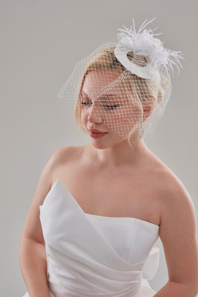 Bridal Veil, Hat, Wedding Hat, White Honeycomb Lace Bridal Veil Wedding Hat - 3