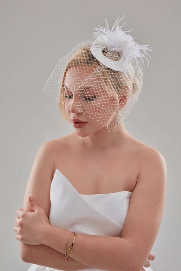 Bridal Veil, Hat, Wedding Hat, White Honeycomb Lace Bridal Veil Wedding Hat - 5