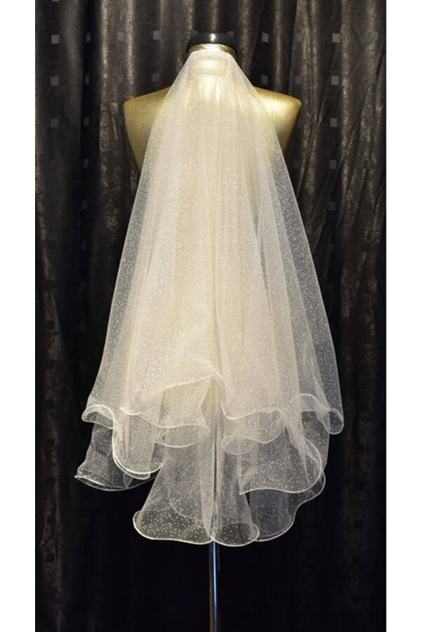 Bridal Veil Sequined Two-Layered Long Layer 1 Mt Short Layer 60 Cm Off White With Comb - 57