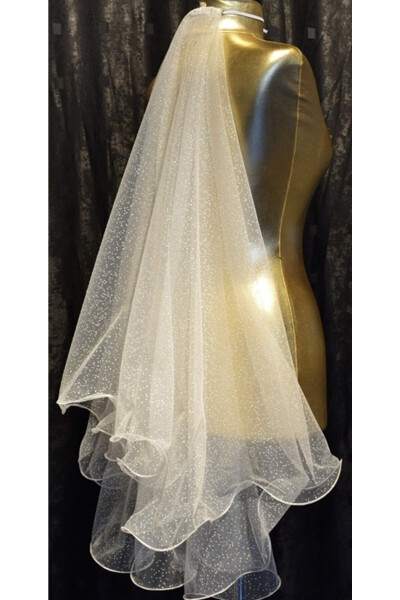 Bridal Veil Sequined Two-Layered Long Layer 1 Mt Short Layer 60 Cm Off White With Comb - 62