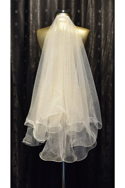 Bridal Veil Sequined Two-Layered Long Layer 1 Mt Short Layer 60 Cm Off White With Comb - 49