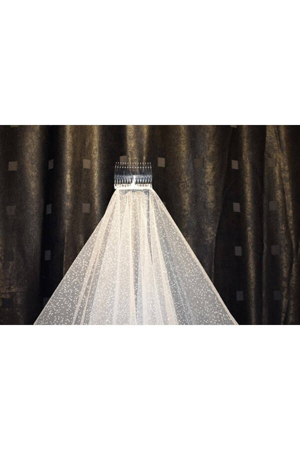 Bridal Veil Sequined Two-Layered Long Layer 1 Mt Short Layer 60 Cm Off White With Comb - 56