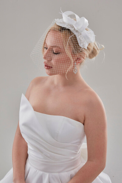 Bridal Veil, White Honeycomb Tulle Bridal Veil Wedding Hat Veil - 1