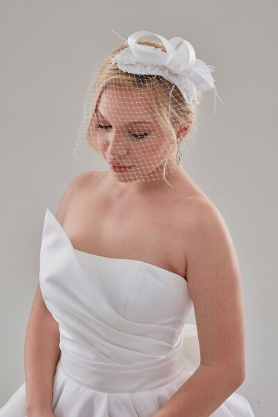 Bridal Veil, White Honeycomb Tulle Bridal Veil Wedding Hat Veil - 2