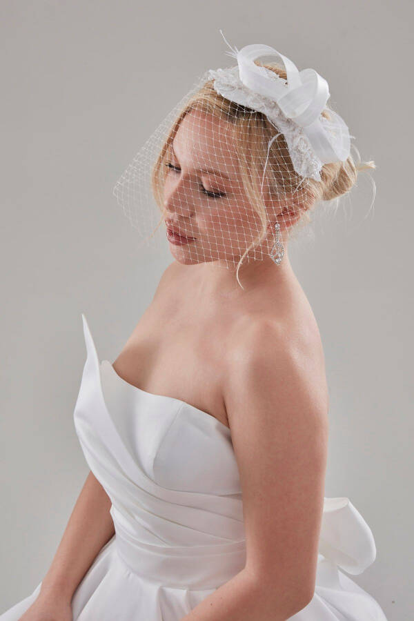 Bridal Veil, White Honeycomb Tulle Bridal Veil Wedding Hat Veil - 3