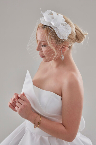 Bridal Veil, White Honeycomb Tulle Bridal Veil Wedding Hat Veil - 4