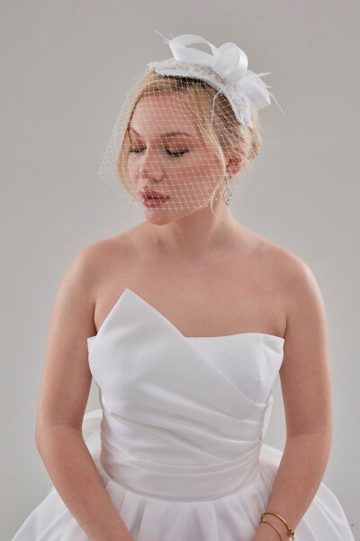 Bridal Veil, White Honeycomb Tulle Bridal Veil Wedding Hat Veil - 5