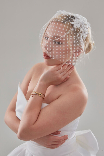 Bridal Veil, White Polka Dot Bridal Veil Wedding Hat - 2