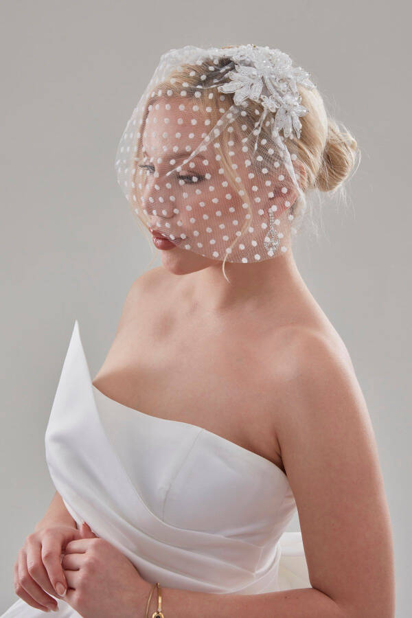 Bridal Veil, White Polka Dot Bridal Veil Wedding Hat - 3