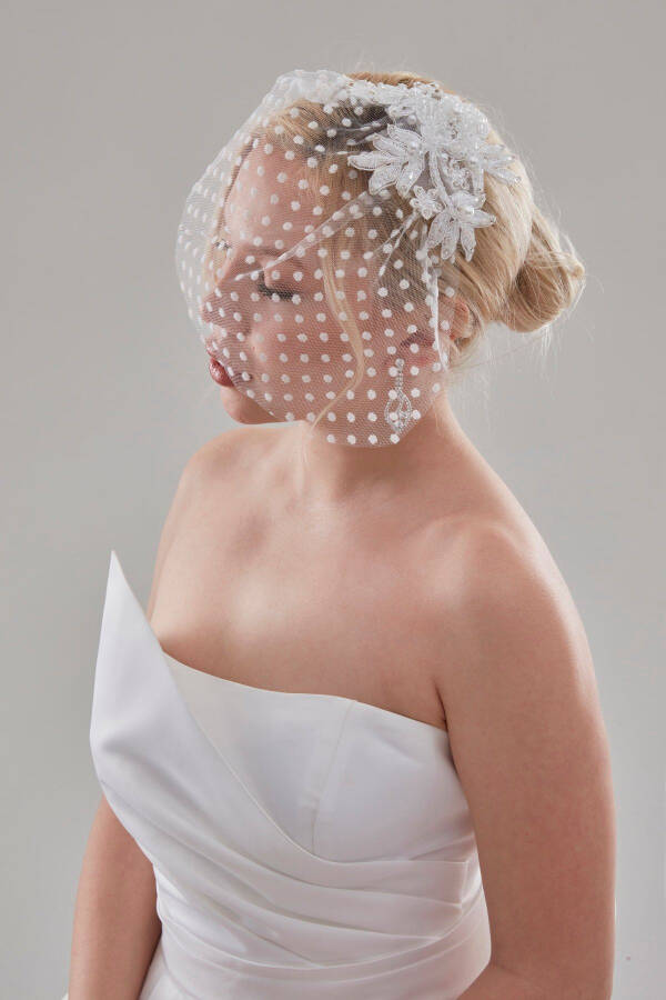 Bridal Veil, White Polka Dot Bridal Veil Wedding Hat - 4