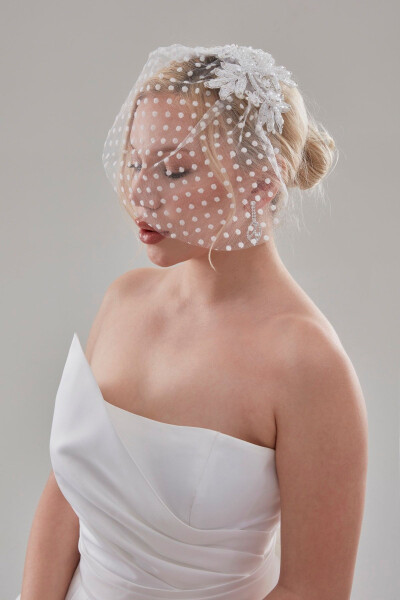 Bridal Veil, White Polka Dot Bridal Veil Wedding Hat - 5