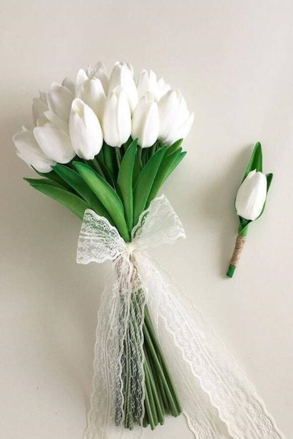 Bride's Bouquet White Wet Tulip Collar Flower - 1