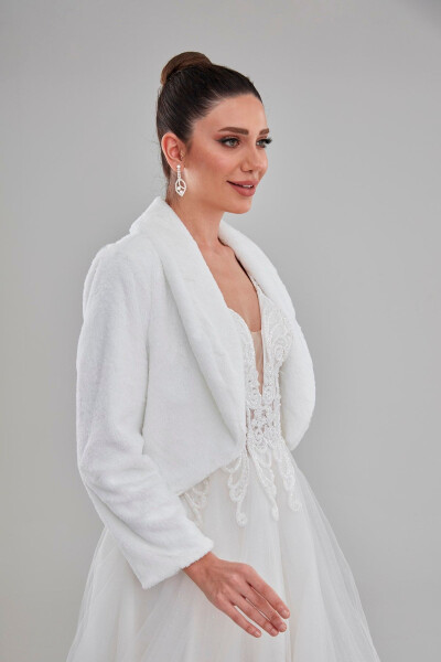 Bride's Fur Stole, Bridal Stole, Fur, Jacket, Stole Cape, Off-White - 5