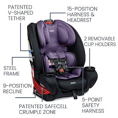 Britax One4Life Dönüştürülebilir Oto Koltuğu, 5 ila 120 Pound Arası 10 Yıl Kullanım, Arkalıya Bakacak Bebek Koltuğundan İleriye Bakacak Takviye Koltuğuna Dönüşür, Makinede Yıkanabilir Kumaş, Iris Onyx - 3