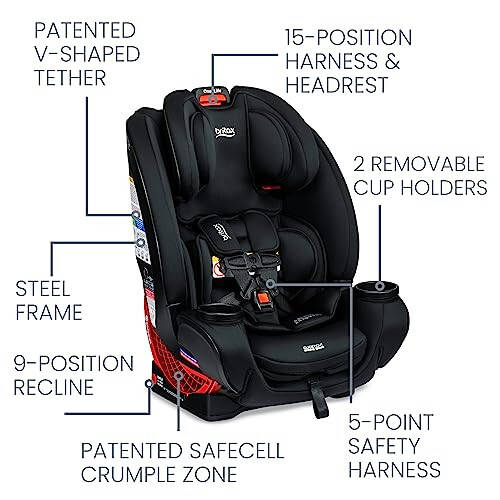 Britax One4Life Dönüştürülebilir Oto Koltuğu, 5 ila 120 Pound Arası 10 Yıl Kullanım ve Sizinle Büyüyen ClickTight Kemer-2-Takviyeli Oto Koltuğu, 2'si 1 Arada Yüksek Sırtlı Takviye, Siyah Kontur - 4