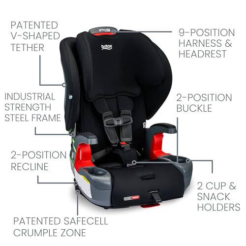 Britax One4Life o‘zgartiriladigan avtomobil o‘rindig‘i, 5 dan 120 funtgacha 10 yil foydalanish muddati & Siz bilan birga o‘sadigan ClickTight kamar-2-kuchaytirgichi avtomobil o‘rindig‘i, 2 ta 1 da yuqori orqa kuchaytirgich, qora kontur - 7