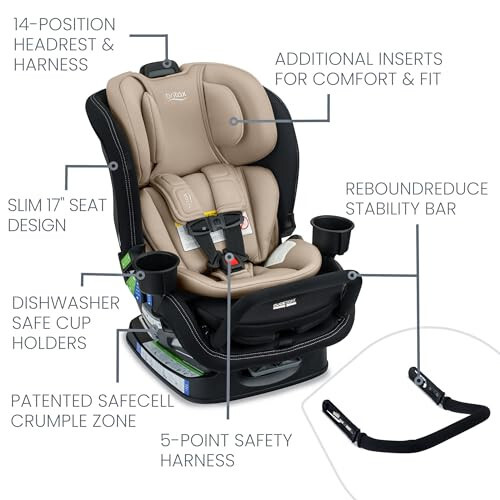 Britax Poplar S Dönüştürülebilir Oto Koltuğu, 2'si 1 Arada Oto Koltuğu, İnce 17 İnç Tasarım, ClickTight Teknolojisi, Kumlu Oniks - 3